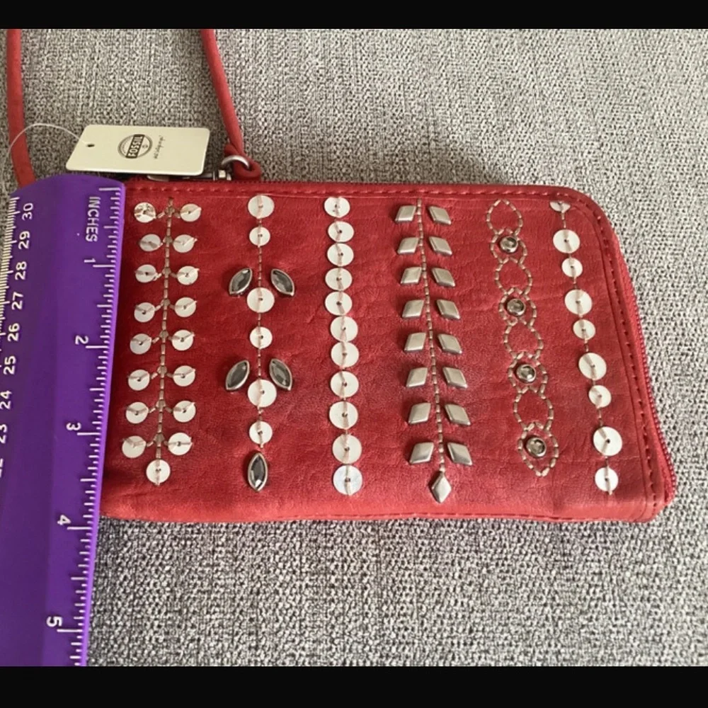 Fossil Red Embellished Wristlet NWT